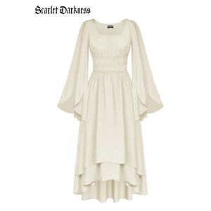 Scarlet Darkness Renaissance Fairy Dress Elf Wing Sleeves Maxi Dress